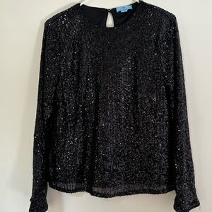 CeCe LS Sequin Top Black - Stunning Simplicity-Max Sparkle size M